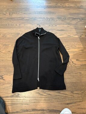 Women's Black Full-Zip Knit Sweater - Classic Zip Cardigan